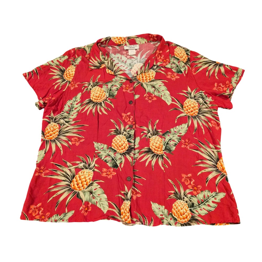 Hawaiian Reserve Collection Red Pineapple Tropical Rayon Shirt Made in Hawaii XL